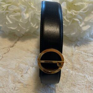 Dunhill Black Leather Belt with Gold Buckle RARE